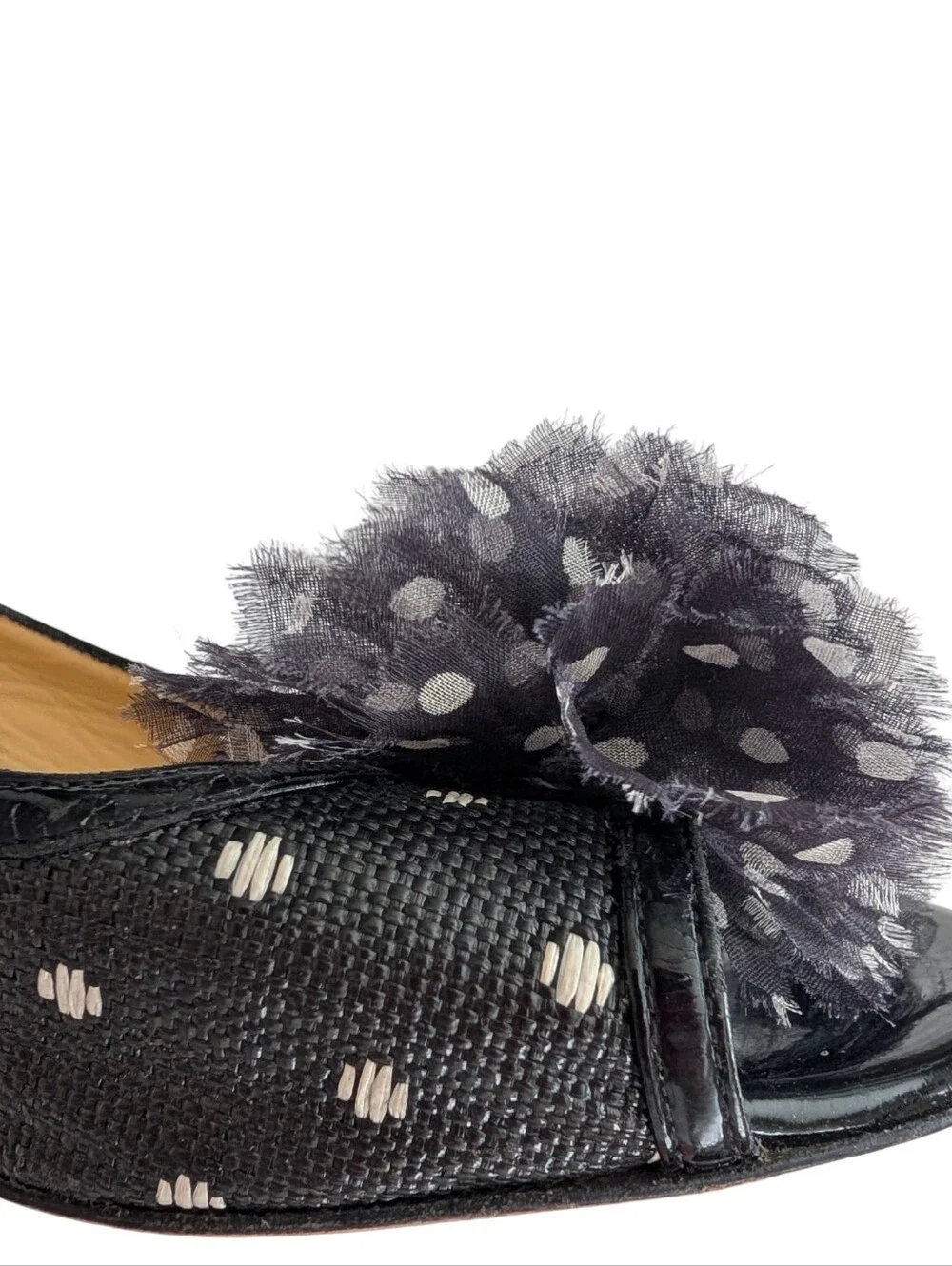 Kate Spade Molly Polka Dot Raffia Peep-Toe Pumps Size 10